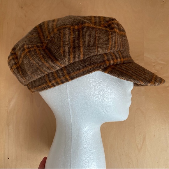 Womens Brown Plaid Hat with Brim Checkered Brown - Picture 5 of 8